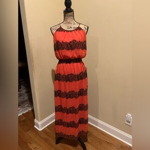 En focus studio dress size 6 black and orange maxi sleeveless